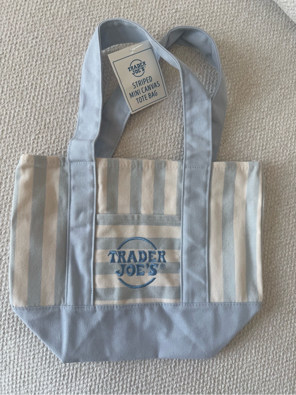 Trader Joe's Blue and Cream Striped Mini Canvas Tote Bag